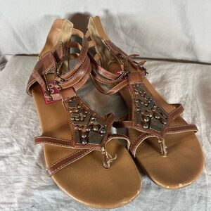 Pop Brown Beaded Women's Sandals